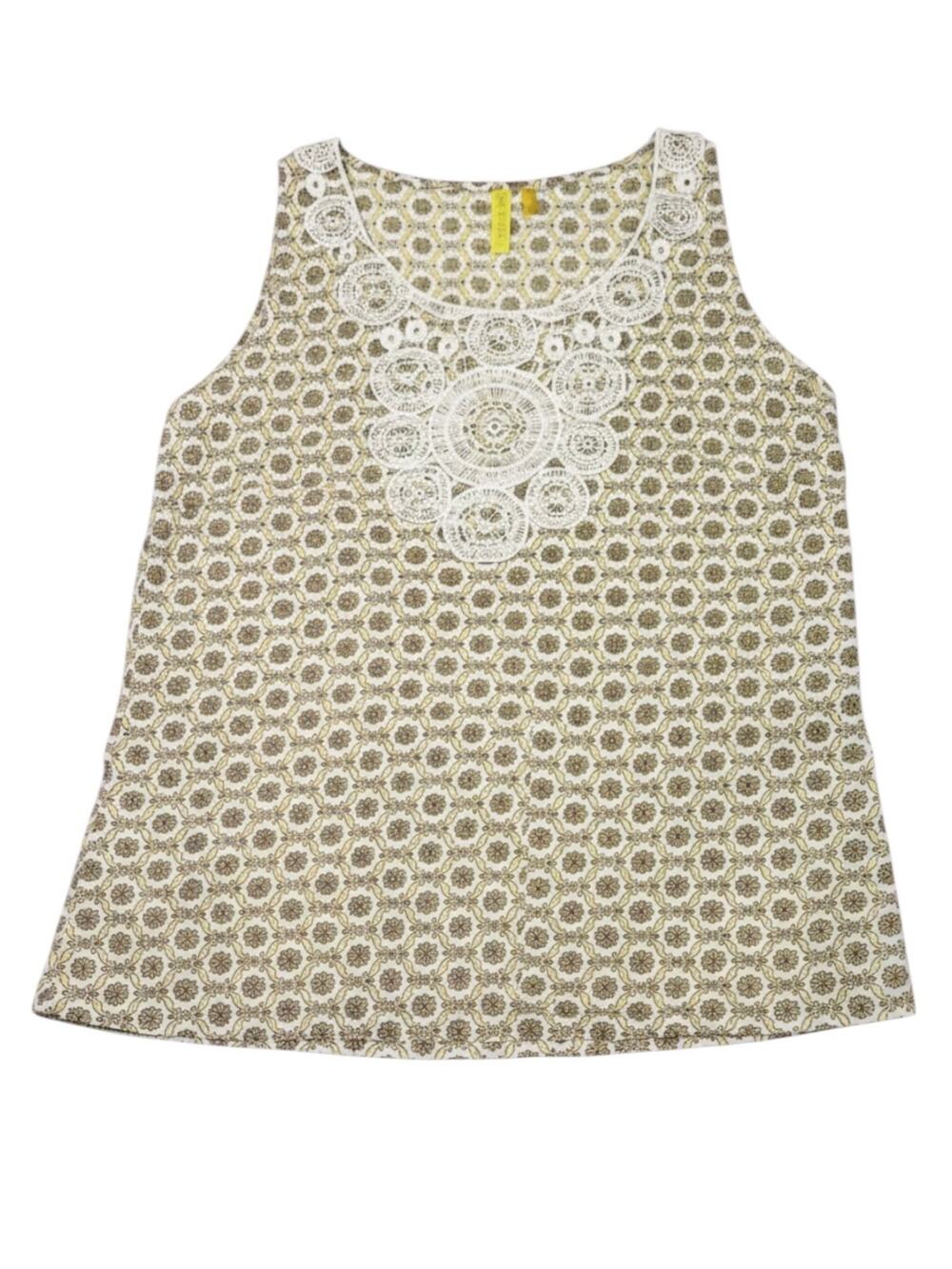 Jack Rogers Crochet Lace Applique Top M Olive Tan Ditsy Floral Cottage Coastal